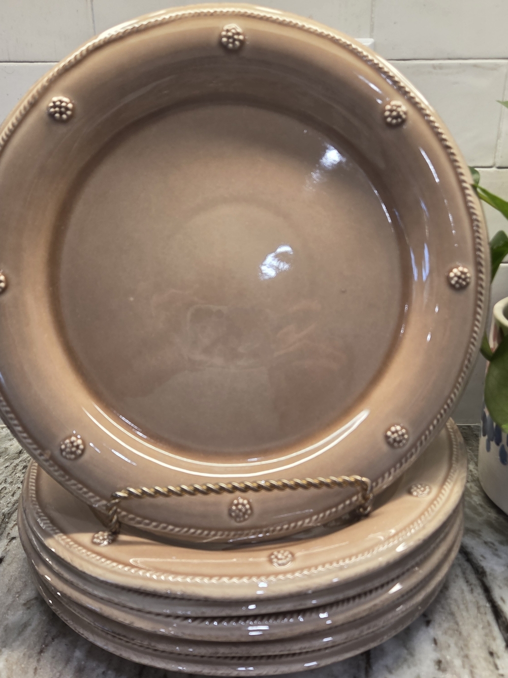 Set of 2 Juliska Berry and Thread Cappuccino Brown Dinner Plates 11-1/4”